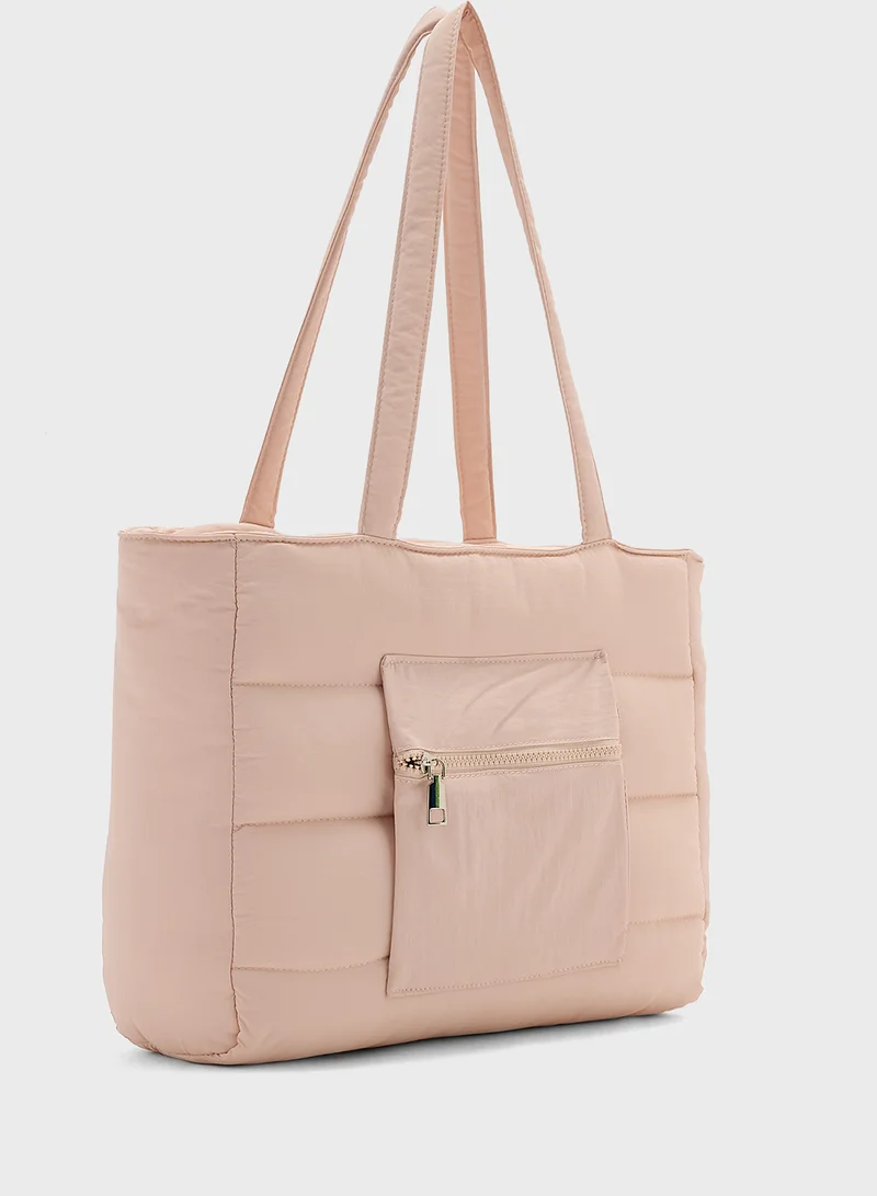 جينجر Multi Pocket Nylon Quilted Tote Bag