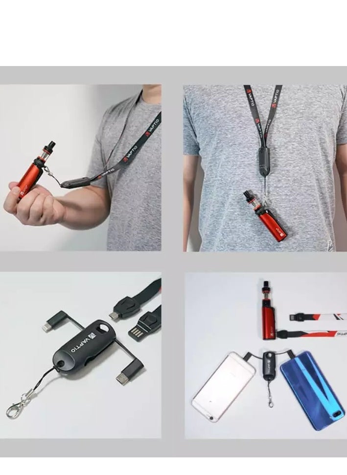 Vaptio - 5 in 1 Lanyard (1 Meter) with Charging Data Cable Lightning, Micro B & Type C - Image 1