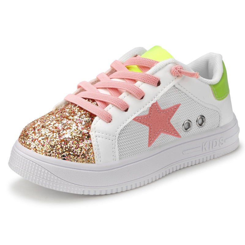 Qimaoo Girls Sneakers Glitter Tennis Shoes Lightweight Non-Slip Running Walking Shoes for Toddler/Little Kid/Big Kid White-Pink - Image 1