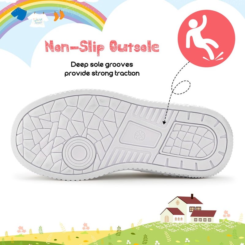 Qimaoo Girls Sneakers Glitter Tennis Shoes Lightweight Non-Slip Running Walking Shoes for Toddler/Little Kid/Big Kid White-Pink - Image 3