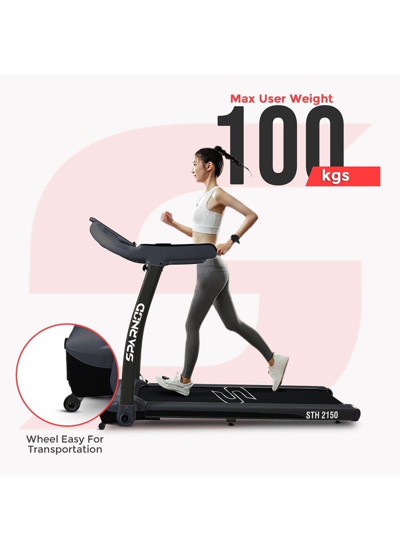 Sparnod Fitness - Sparnod Fitness STH-2150 4-HP Peak Treadmill for Home Us No Installation Required, Space Saving 90° Foldable 4-HP Peak, 100-kg Max User Weight, 1-14 km/hr Speed - Image 1