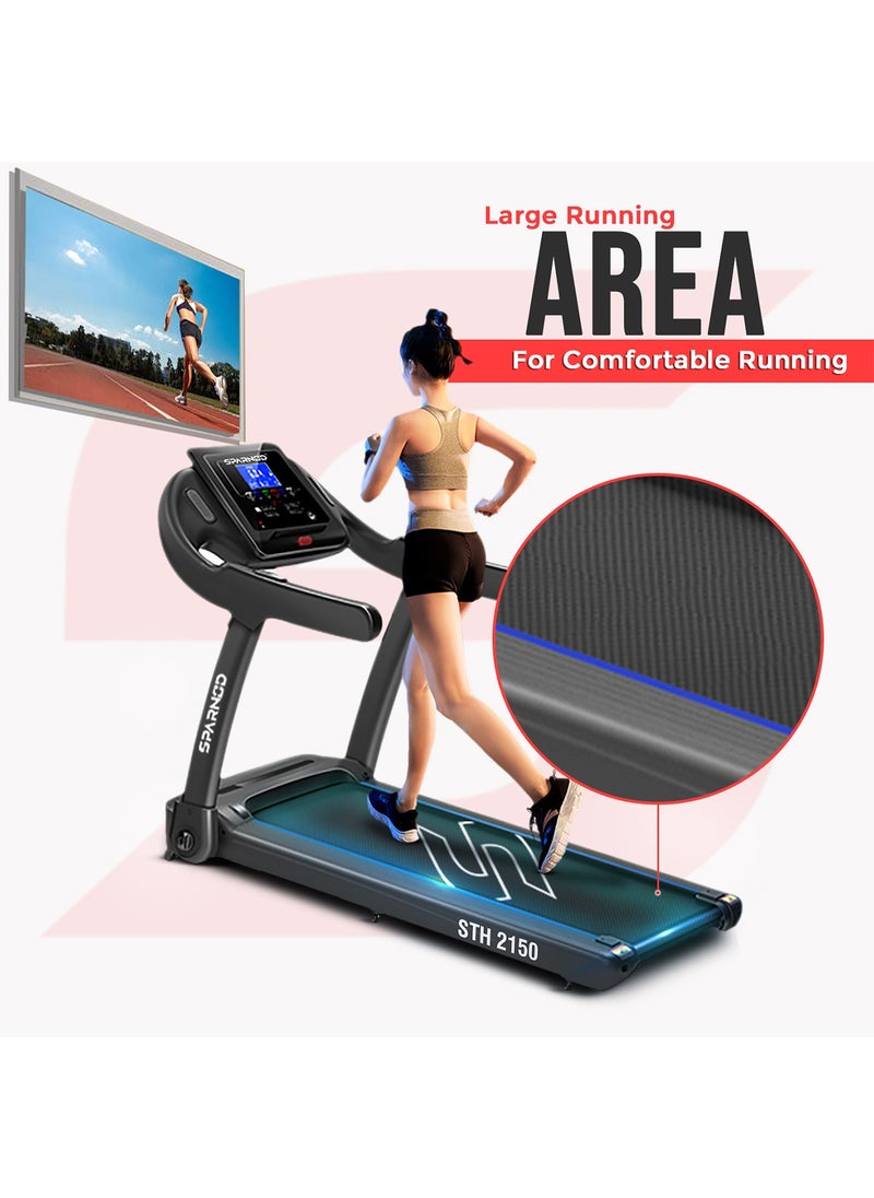 Sparnod Fitness - Sparnod Fitness STH-2150 4-HP Peak Treadmill for Home Us No Installation Required, Space Saving 90° Foldable 4-HP Peak, 100-kg Max User Weight, 1-14 km/hr Speed - Image 1