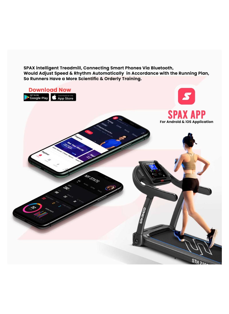 Sparnod Fitness - Sparnod Fitness STH-2150 4-HP Peak Treadmill for Home Us No Installation Required, Space Saving 90° Foldable 4-HP Peak, 100-kg Max User Weight, 1-14 km/hr Speed - Image 1