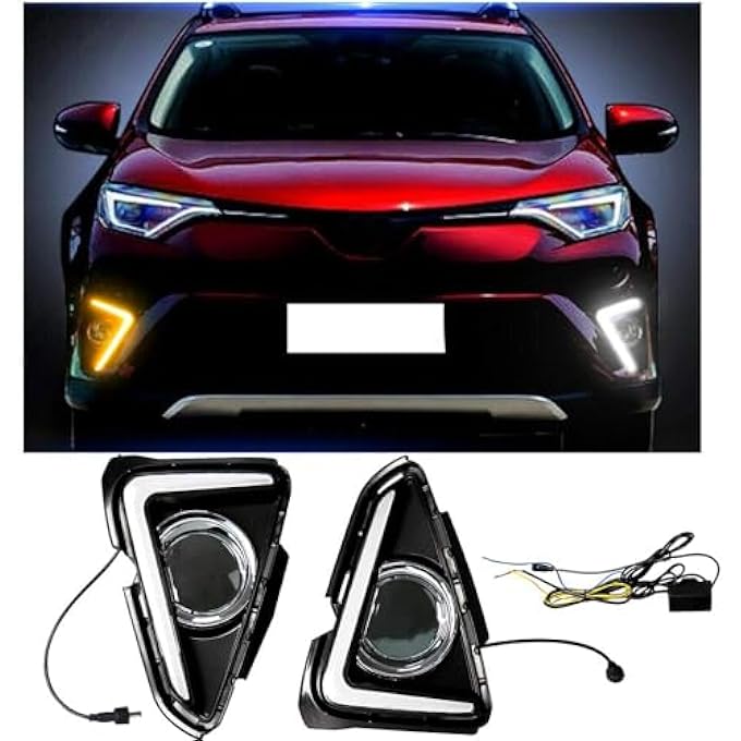 ريحني مصابيح تشغيل نهارية لسيارة تويوتا راف 4 موديل 2016 و2017 و2018، مصابيح ضباب أمامية، ضوء إشارة انعطاف كهرماني، بديل لمصابيح دريللي لسيارة راف 4، ضوء ضباب ليد مع إطار - Image 3