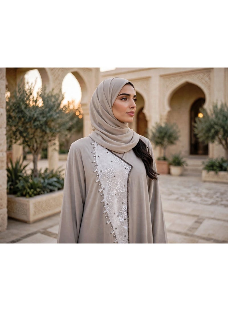 IKKXA Geometric Embellished Asymmetric Front Abaya - Image 2