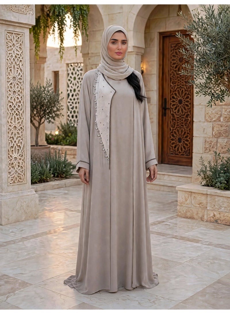 IKKXA Geometric Embellished Asymmetric Front Abaya - Image 4