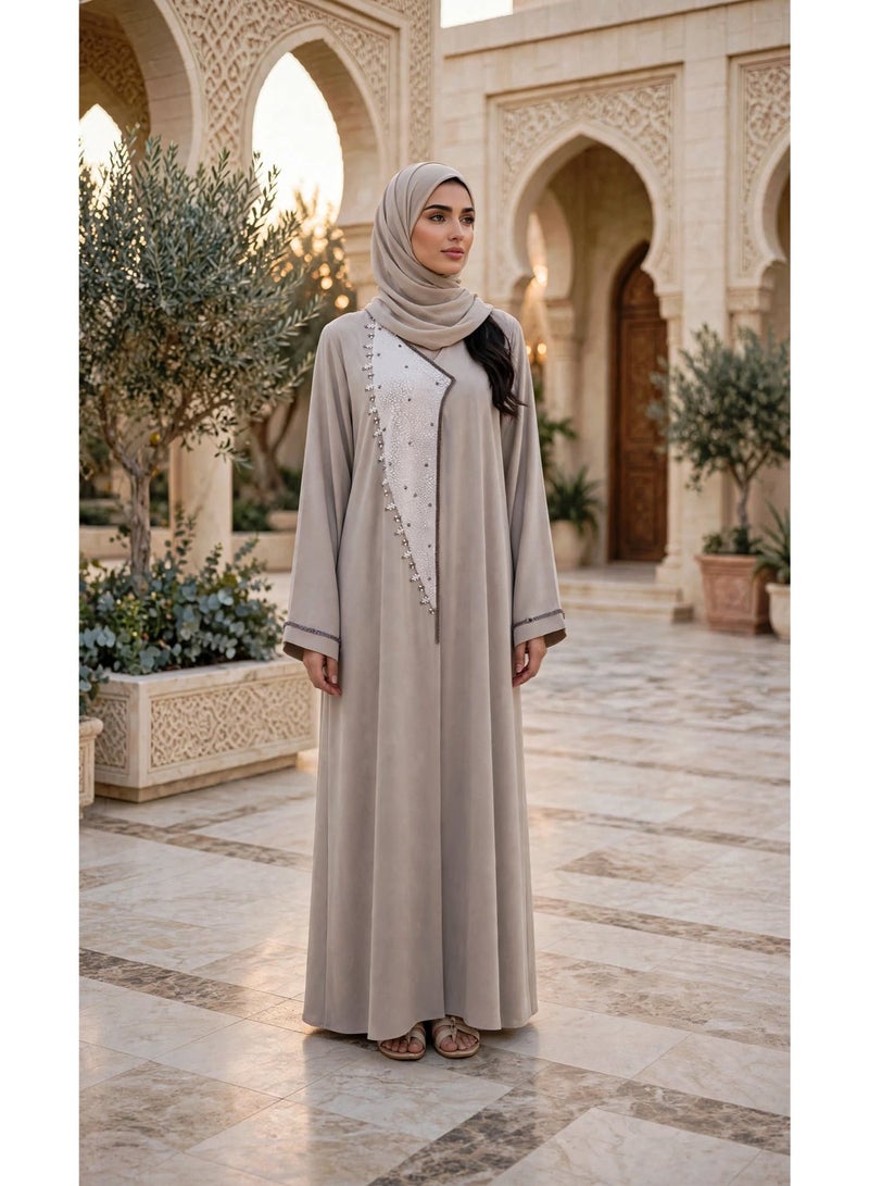 IKKXA Geometric Embellished Asymmetric Front Abaya - Image 1