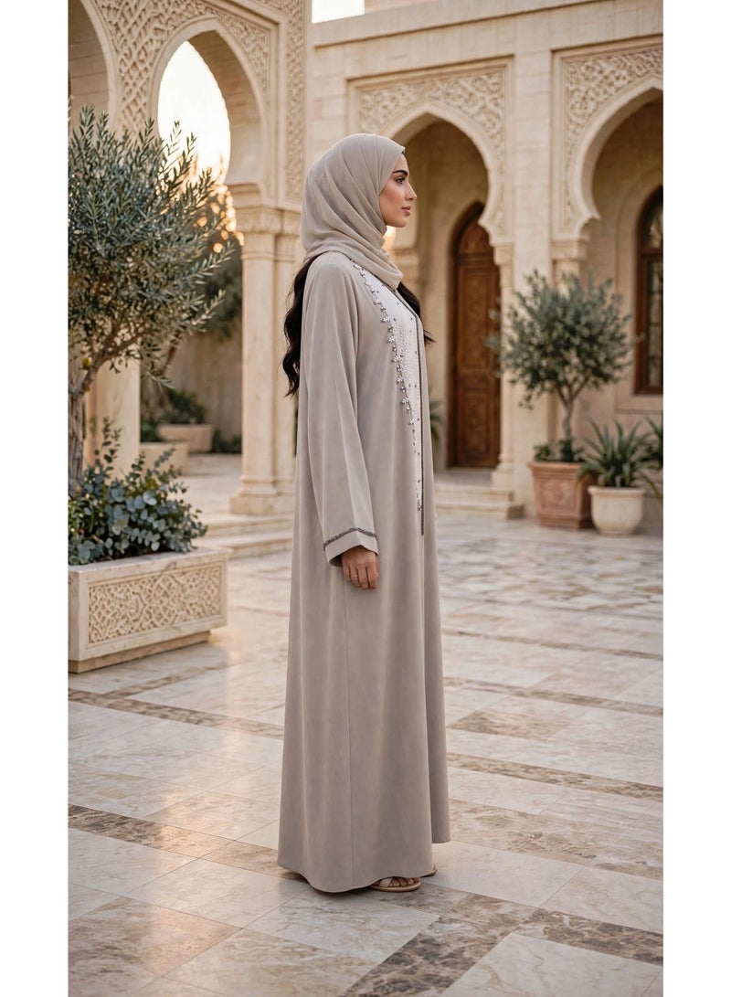 IKKXA Geometric Embellished Asymmetric Front Abaya - Image 3