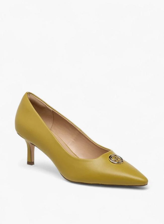 Celeste Women's Metal Accent Pointed Toe Pumps with Kitten Heels