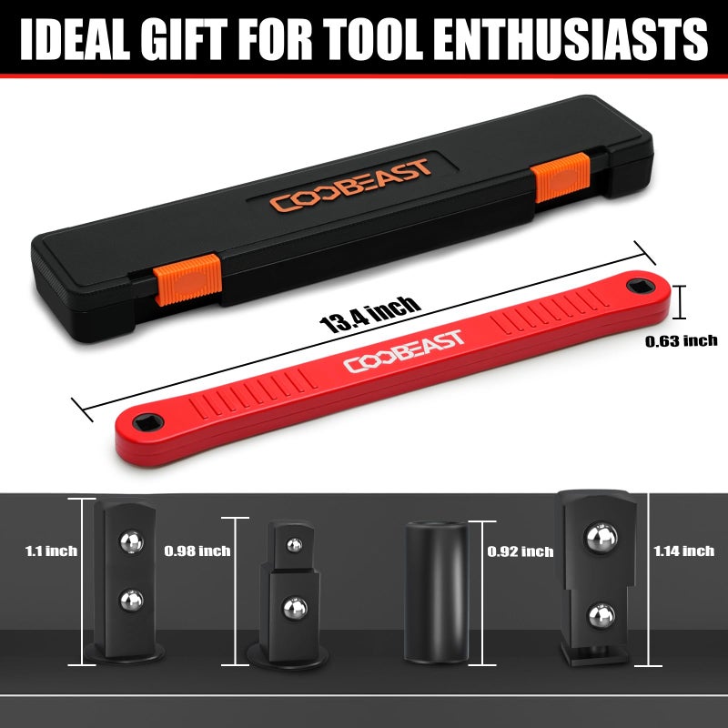 coobeast Red Offset Extension Wrench Impact Ready Socket Wrench Extender Tool with Versatile 1/4", 3/8", and 1/2" Square Drive Adapters, Universal Extensions Wrench for Small Place - Image 3