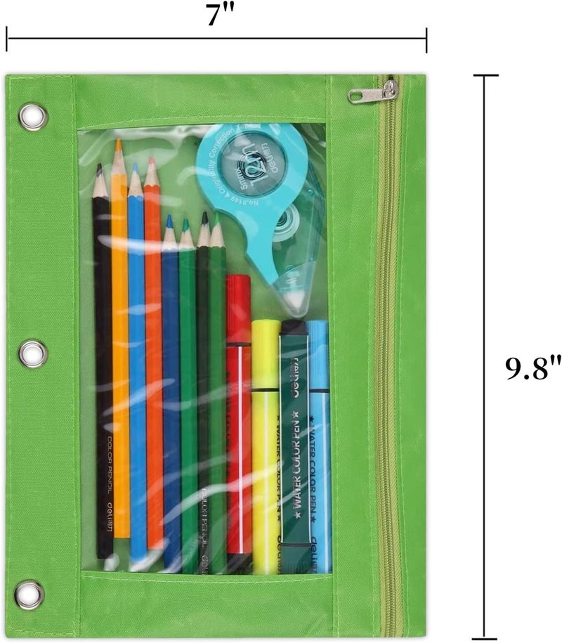 WODISON 3-Ring Pen Pencil Pouch with Clear Window Stationery Bag Binder Case Classroom Organizers Green - Image 2