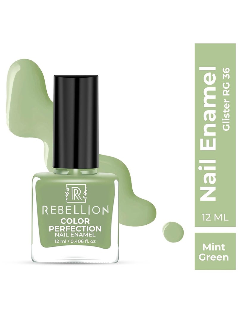 Rebellion Color Perfection Nail Enamel 12ml Mint green Glister RG36 - Image 2