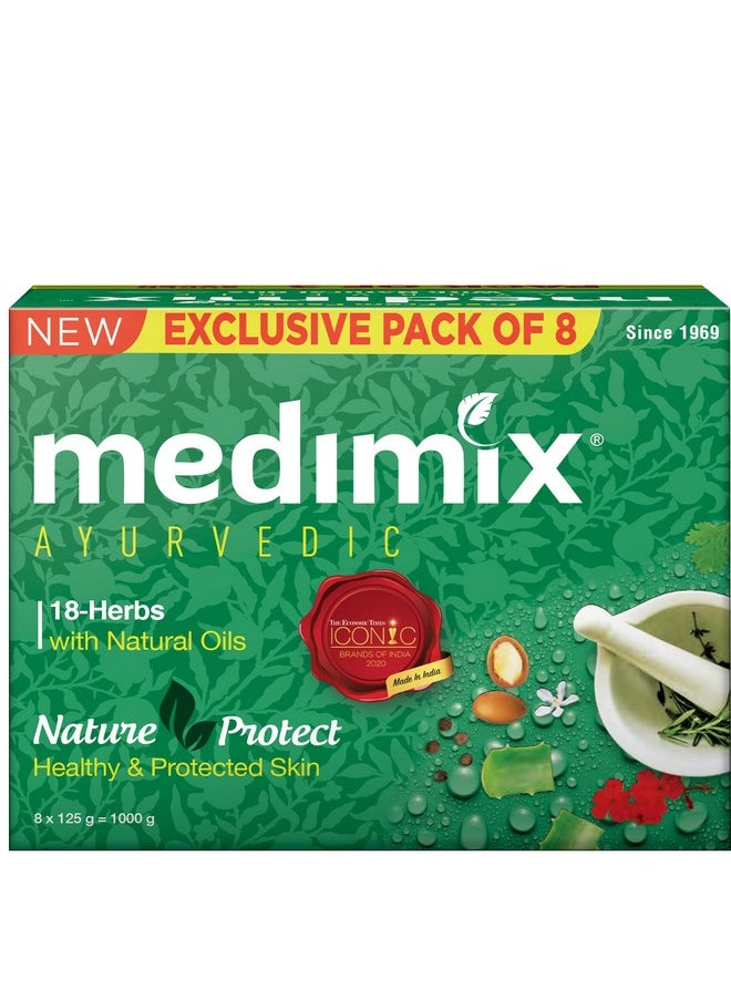 Medimix Ayurvedic Classic 18 Herbs Bathing Soap 125G (Combo Pack Of 8) | Natural Oils For Healthy & Protected Skin | Shop Herbal | Natural | Paraben-Free & Sulphate-Free | 100% Vegan  - Image 1