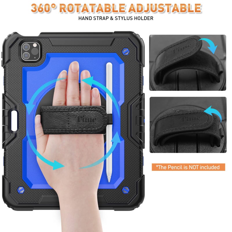 Timecity Case for iPad Pro 11 inch 4th Generation Case 2022, Shockproof Case with Screen Protector &Pencil Holder+Rotating Stand+Handle for iPad Pro 11 2021/2020/2018 (3rd, 2nd, 1st Gen) - Dark Blue - Image 3