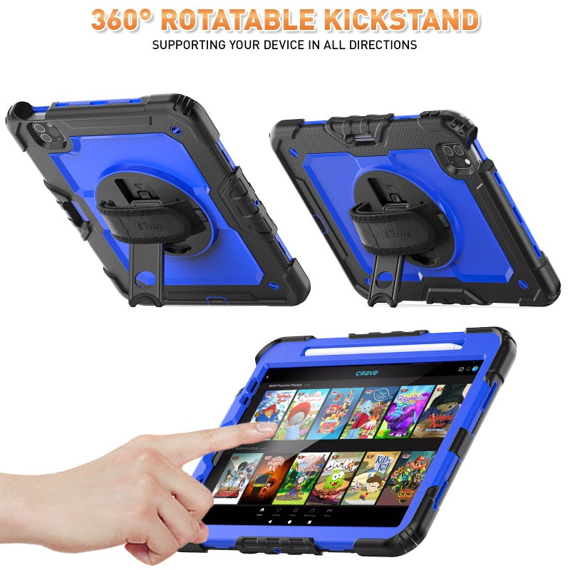 Timecity Case for iPad Pro 11 inch 4th Generation Case 2022, Shockproof Case with Screen Protector &Pencil Holder+Rotating Stand+Handle for iPad Pro 11 2021/2020/2018 (3rd, 2nd, 1st Gen) - Dark Blue - Image 4