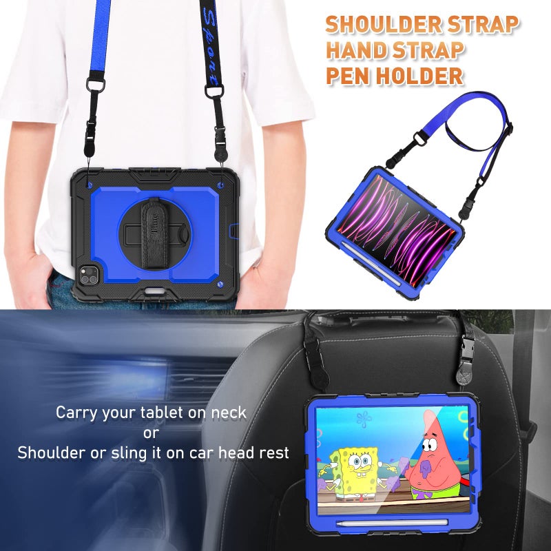 Timecity Case for iPad Pro 11 inch 4th Generation Case 2022, Shockproof Case with Screen Protector &Pencil Holder+Rotating Stand+Handle for iPad Pro 11 2021/2020/2018 (3rd, 2nd, 1st Gen) - Dark Blue - Image 5
