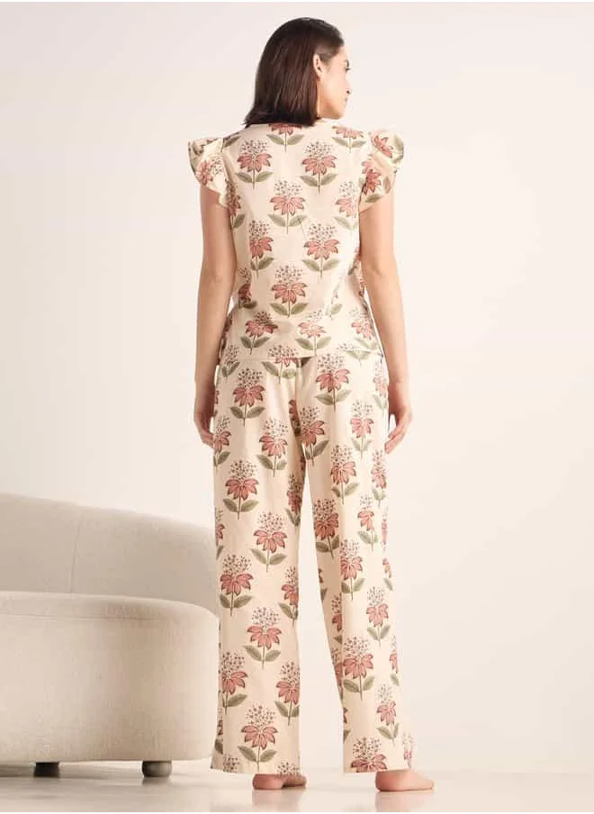 FAV Printed Ruffle Sleeves Top and Pyjama Set