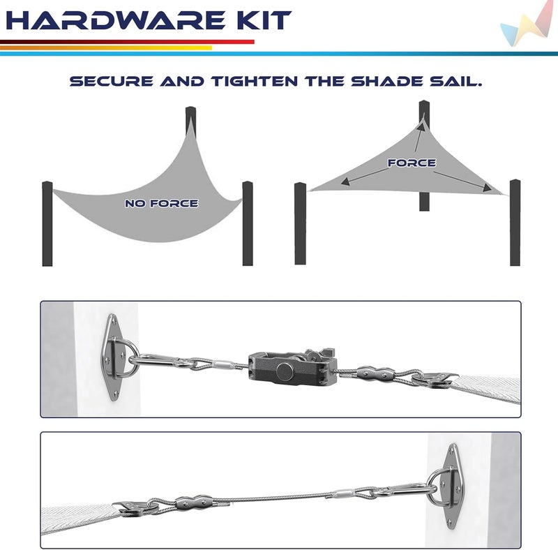 Windscreen4less Sun Shade Sail Hardware Kit with 6ft Wire Cables Pad Eyes Hooks Winch for Triangle Shade Sail Installation - Image 4