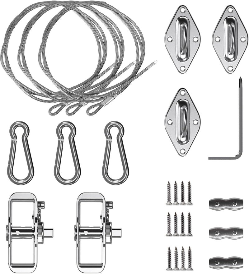 Windscreen4less Sun Shade Sail Hardware Kit with 6ft Wire Cables Pad Eyes Hooks Winch for Triangle Shade Sail Installation - Image 1