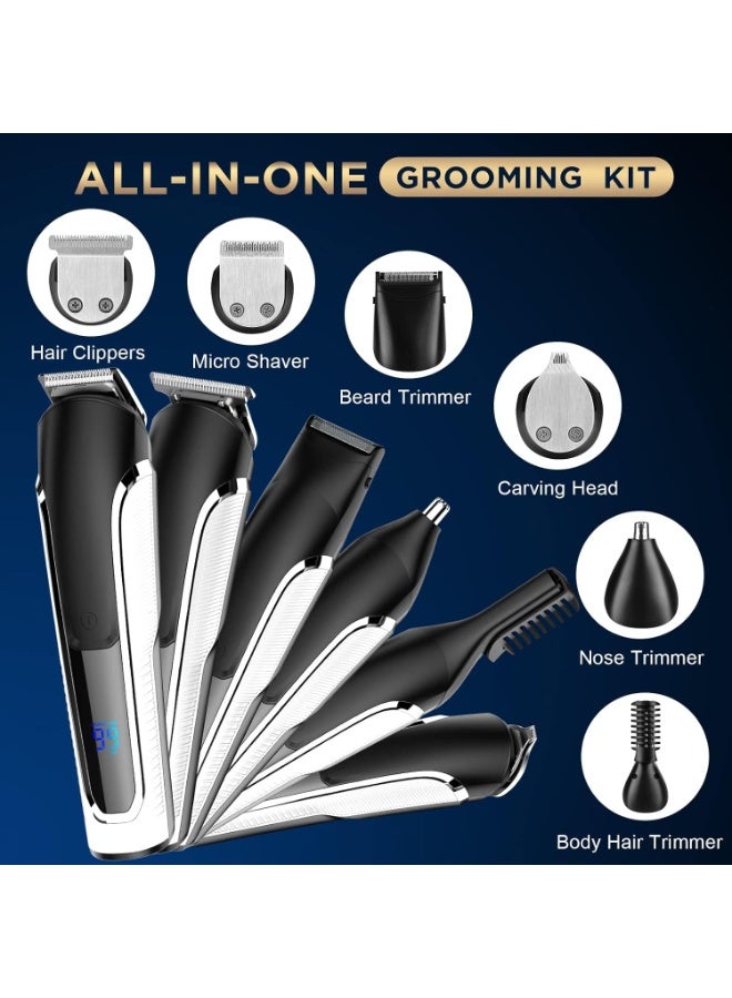 XVersion 6-in-1 Rechargeable Men’s Grooming Kit with Hair Clipper, Beard Trimmer, Micro Shaver, Nose & Ear Trimmer, Body Groomer, LED Display, Guide Combs and Accessories, IPX7 Waterproof - Image 3