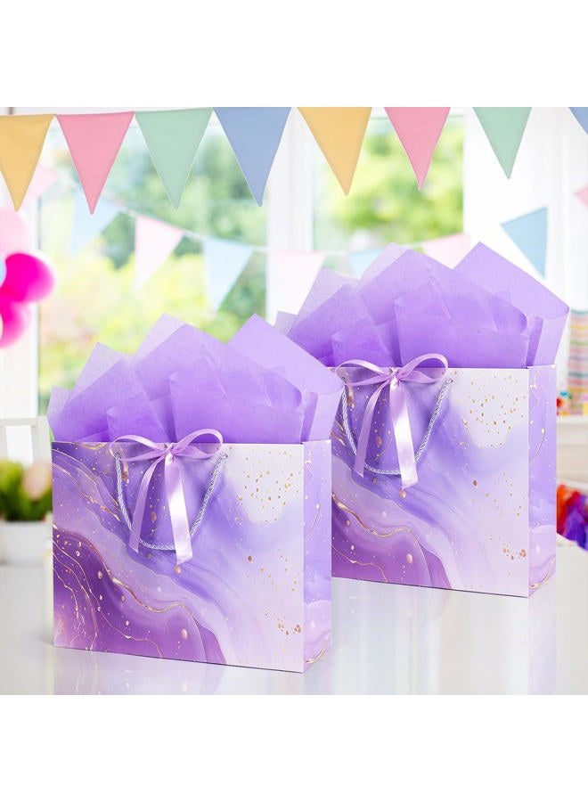 MAMUNU Purple Gift Bags, 2PCS 13” Large Gift Bags with Tissue Paper and Greeting Cards, Gift Bag with Handles Bow for Women Girls, Purple Gift Bags for Birthday Wedding Bridal Baby Shower Anniversaries - Image 4