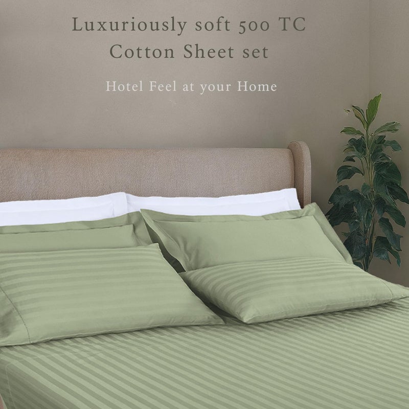 Threadmill 500 Thread Count Queen Size Damask Stripe, 4 Pc Luxury Cotton Bedding Set, Silky Smooth Sage Green Sheets with 16" Elasticized Deep Pocket, 2 Pillowcases & Free Tote Bag - Image 2