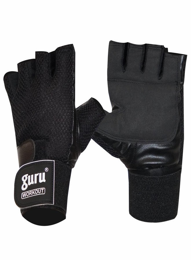 GURU Leather Gym Gloves Workout for Men & Women with Wrist Support Accessories for Weightlifting, Hand Exercise Gloves with Half-Finger Length for Gym Workout - Image 1