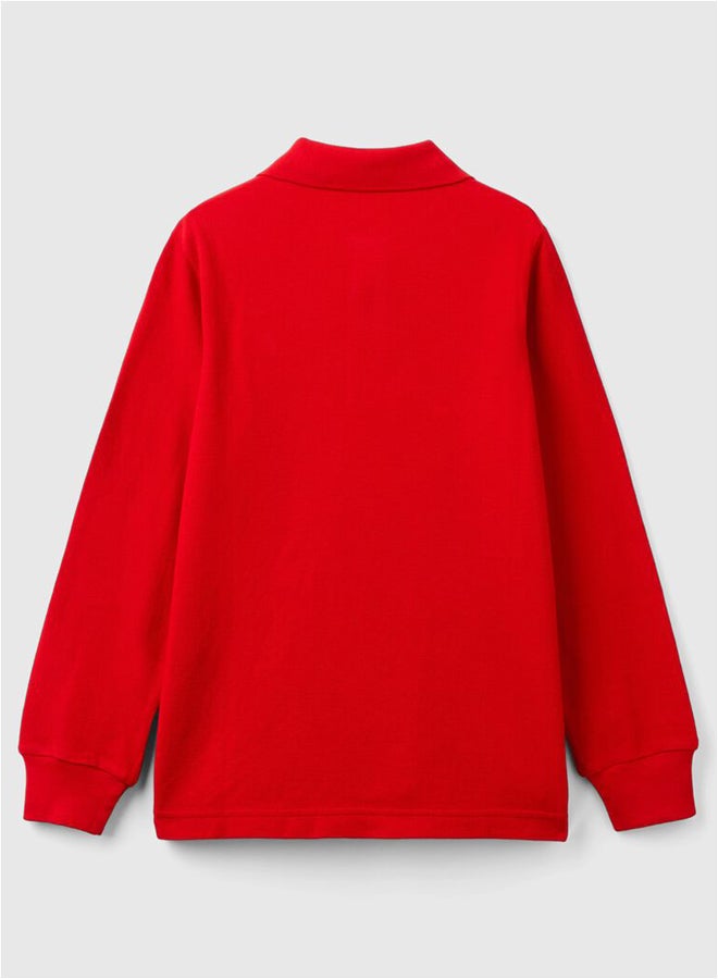 Benetton Boys Slim Fit Long Sleeve Polo Shirt - Image 2