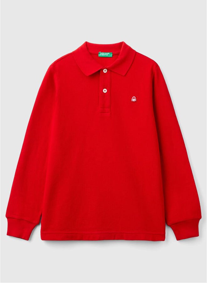 Benetton Boys Slim Fit Long Sleeve Polo Shirt - Image 4