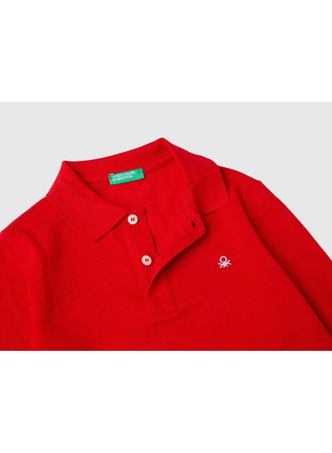 Benetton Boys Slim Fit Long Sleeve Polo Shirt - Image 3
