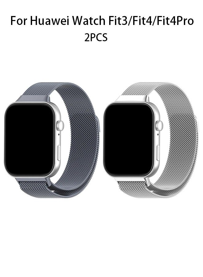 OLYSON 2PCS Suitable for Huawei Watch Fit 3/Huawei Watch Fit 4/ Fit 4Pro metal Milanese Magnetic Loop Watch Strap - Image 1