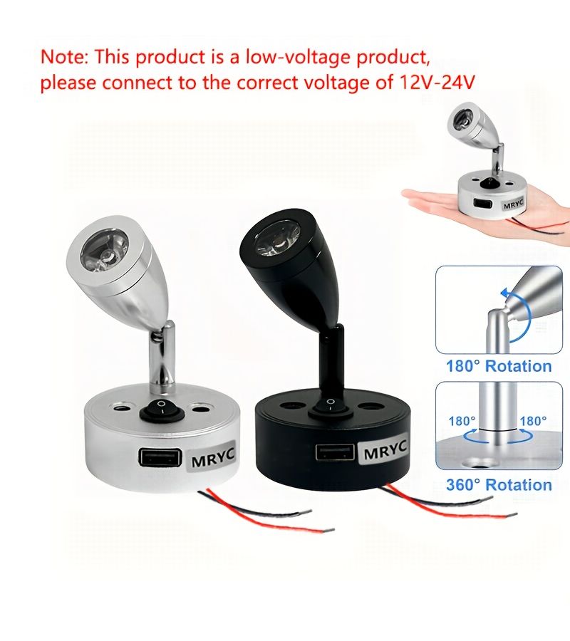 RV Reading Light DC 12-24V Rotating LED Spotlight 3W Warm Light Hard Wired For Caravan Camper - Image 1