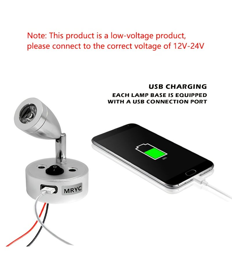 RV Reading Light DC 12-24V Rotating LED Spotlight 3W Warm Light Hard Wired For Caravan Camper - Image 4