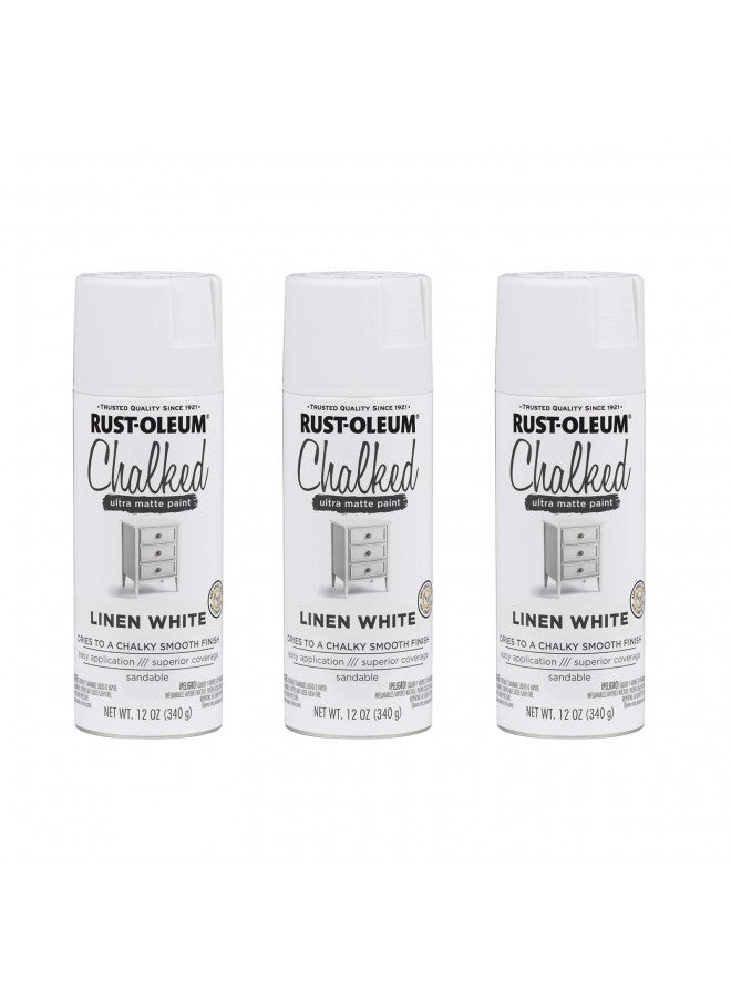 Rust-Oleum 302591A3 Chalked Ultra Matte Spray Paint, 12 Ounce (Pack of 3), Linen White, 3 Count - Image 1