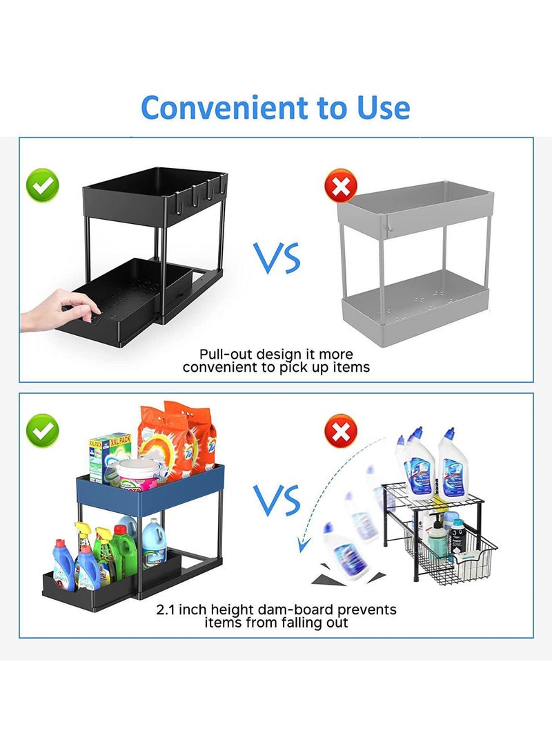 Magic Park 2 Pack Black 2-Tier Under Sink Organizer Sliding Bathroom Cabinet Organizer with Hooks Under The Sink Organizer Kitchen  - Image 4