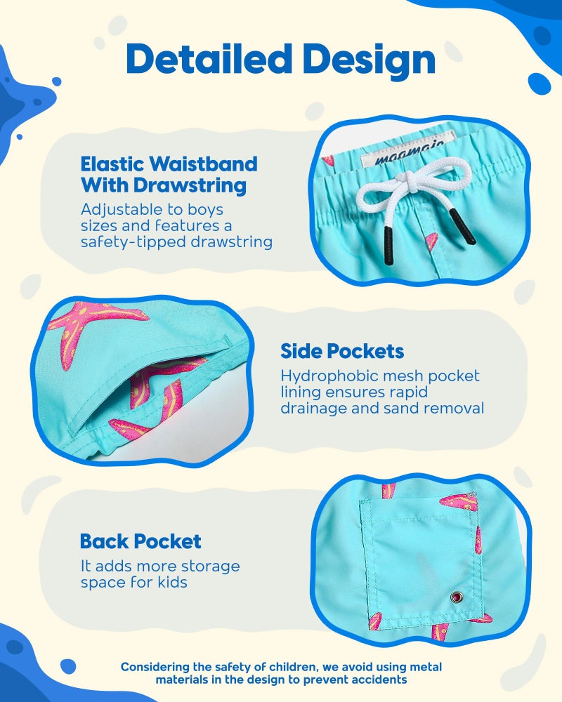 maamgic Boys Swim Trunks Toddler Swim Shorts Little Boys Bathing Suit Swimsuit Toddler Boy Swimwear,Starfish-Lake Blue,4 T - Image 3