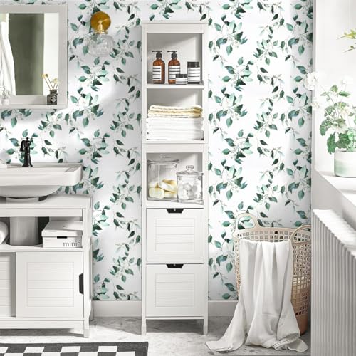 Erfoni Green Leaf Peel and Stick Wallpaper Floral Contact Paper for Bathroom 17.7inch x 197inch Eucalyptus Wallpaper Peel and Stick Vintage Flower Decorative Removable Wall Paper Vinyl Roll - Image 2
