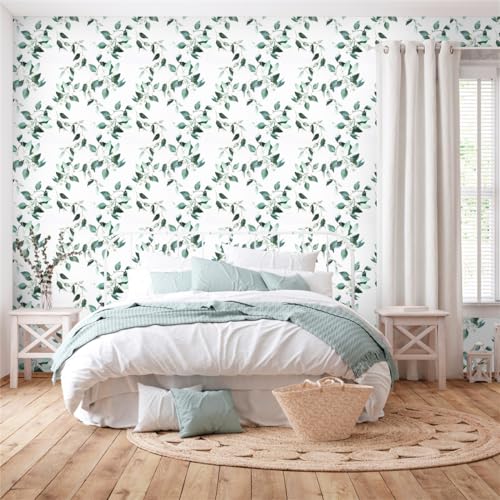 Erfoni Green Leaf Peel and Stick Wallpaper Floral Contact Paper for Bathroom 17.7inch x 197inch Eucalyptus Wallpaper Peel and Stick Vintage Flower Decorative Removable Wall Paper Vinyl Roll - Image 5