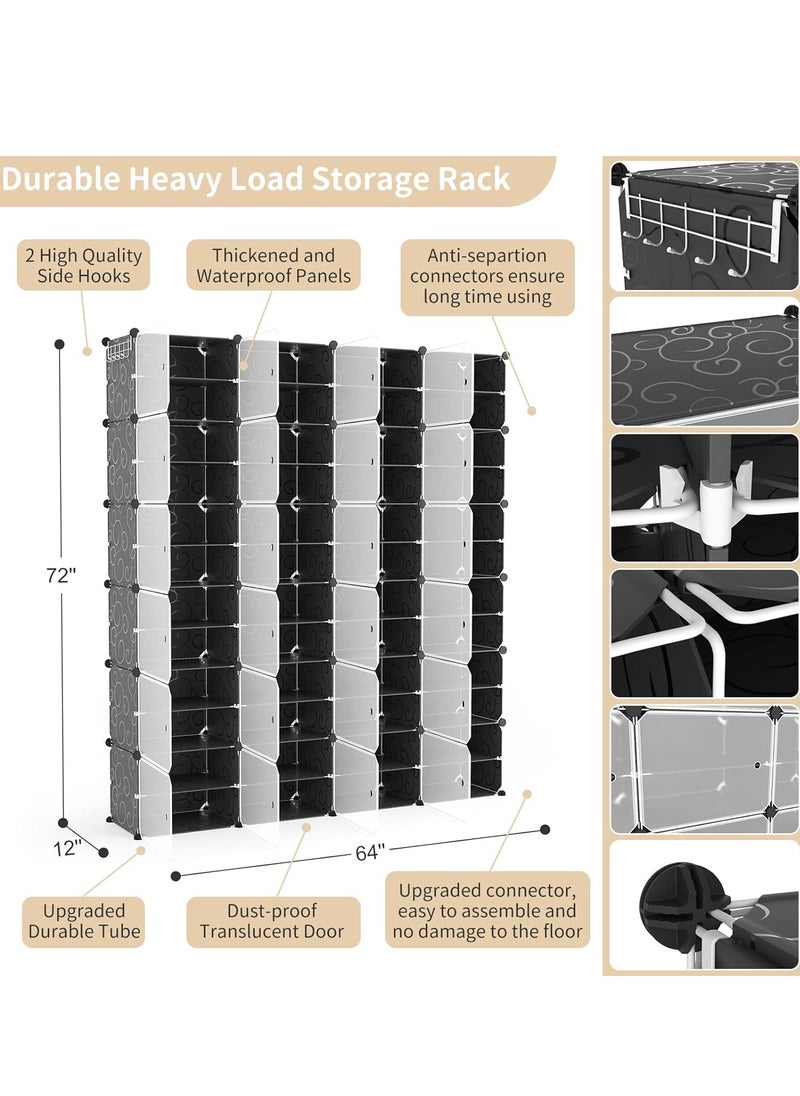 Portable Shoe Rack Organizer with Door, 96 Pairs Shoe Storage Cabinet Easy Assembly, Plastic Adjustable Shoe Storage Organizer Stackable Detachable Free Standing Shoe Rack Black