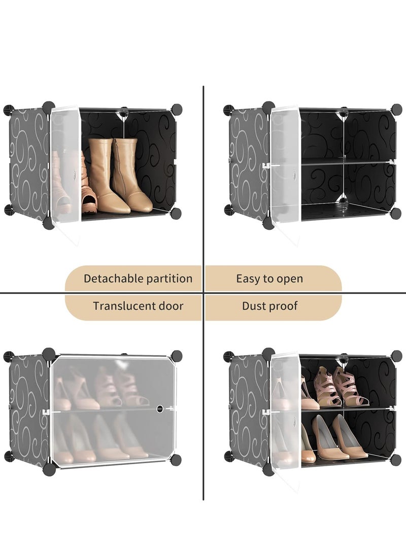 Portable Shoe Rack Organizer with Door, 96 Pairs Shoe Storage Cabinet Easy Assembly, Plastic Adjustable Shoe Storage Organizer Stackable Detachable Free Standing Shoe Rack Black