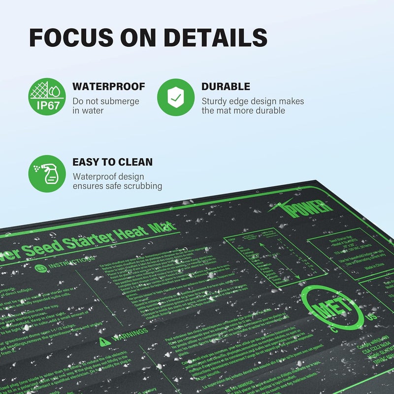 iPower GLHTMTSV1 Durable Waterproof Seedling Heat Mat Warm Hydroponic Heating Plant Germination Starting Pad 10 x 20 Black - Image 3