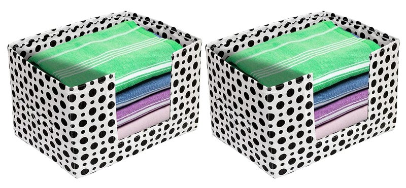 Kuber Industries Dot Printed Multiuses NonWoven Closet Organizer Storage Bin Shelf Storage Oragnizer With Handle Pack of 2 Black WhiteHS43KUBMART26415 - Image 1