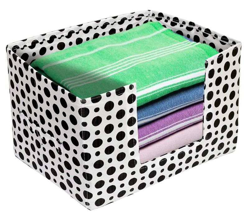 Kuber Industries Dot Printed Multiuses NonWoven Closet Organizer Storage Bin Shelf Storage Oragnizer With Handle Pack of 2 Black WhiteHS43KUBMART26415 - Image 4