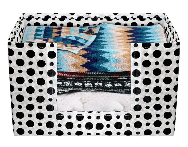 Kuber Industries Dot Printed Multiuses NonWoven Closet Organizer Storage Bin Shelf Storage Oragnizer With Handle Pack of 2 Black WhiteHS43KUBMART26415 - Image 3