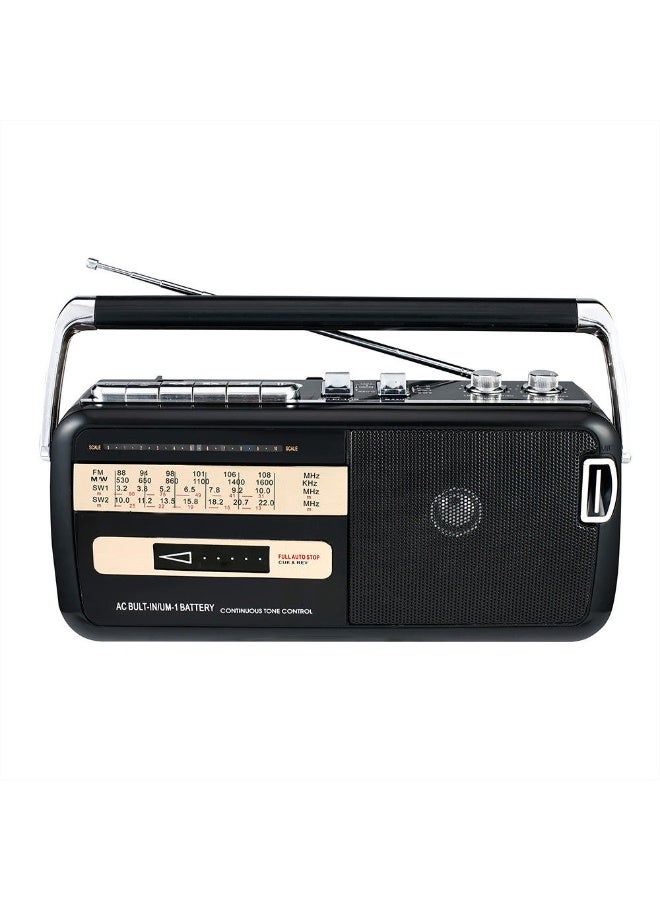 REFURA Radio Cassette Recorder 30W Black | Supports USB / FM / SW1 / SW2-4 Band / Earphone Jack M-50 - Image 2