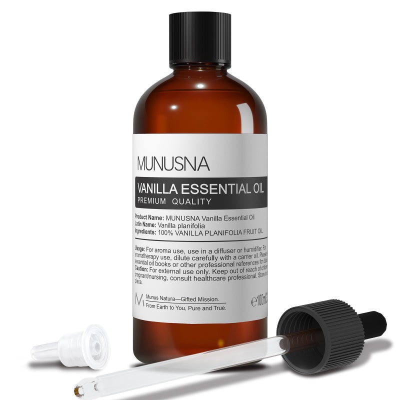 MUNUSNA Vanilla Essential Oil, 100% Natural and Pure Vanilla Oil for Skin Care, 100ML Premium Grade Essential Oils Aromatherapy Scented Oils for Diffuser, Humidifier, Home, Candle Soap Making - Image 1