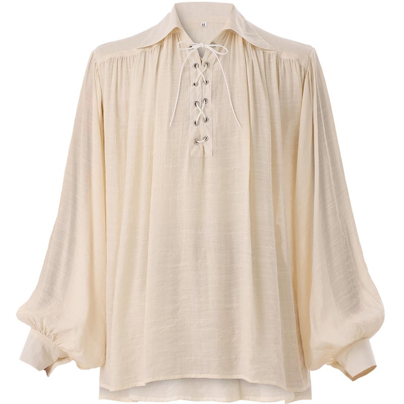 GRACEART Men Pirate Shirt Women Vampire Renaissance Shirts Victorian Ruffled Medieval Costume Cotton Linen Shirt - Image 1