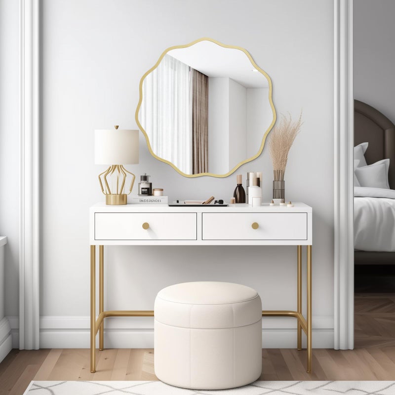 WallBeyond Round Wavy Mirror for Wall Decorative 24 inch, Modern Round Mirror Aluminum Frame for Bathroom Bedroom Living Room Home House Office Entryway, Gold - Image 4