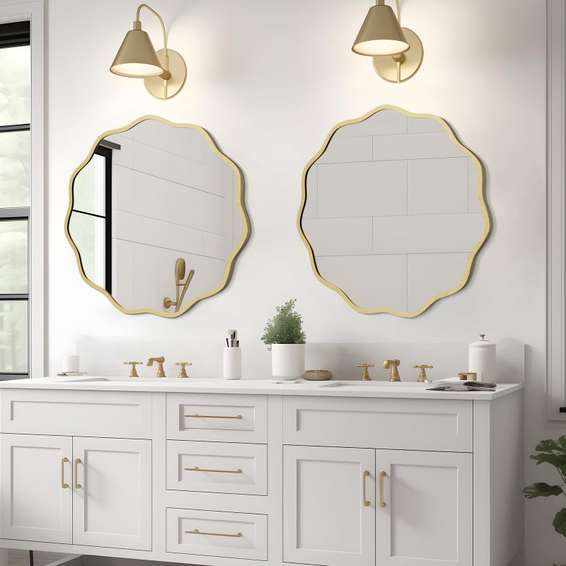 WallBeyond Round Wavy Mirror for Wall Decorative 24 inch, Modern Round Mirror Aluminum Frame for Bathroom Bedroom Living Room Home House Office Entryway, Gold - Image 2