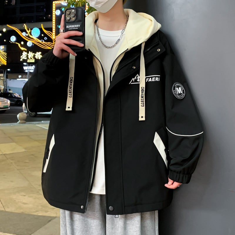 Hooded Jacket Men'S Korean-Style Fake Two-Piece Jacket Men'S Teenager All-Match Student Top Men'S Trendy - Image 2